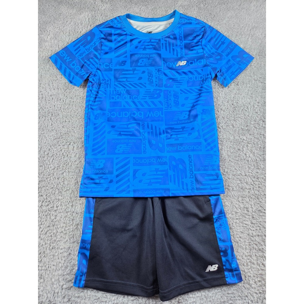 New Balance 2pc Shirt Shorts Set Size 8 Blue Boys Athletic Performance Outfit